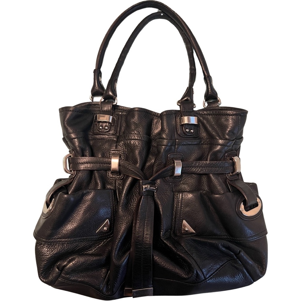 ♥️👜(sold)B Makowsky Black 100%Leather Chrome Shoulder Bag♥️👜 - Picture 4 of 13